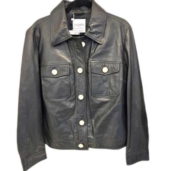 Violeta Buttoned Leather Jacket - NWT - Size XL - Picture 2 of 10
